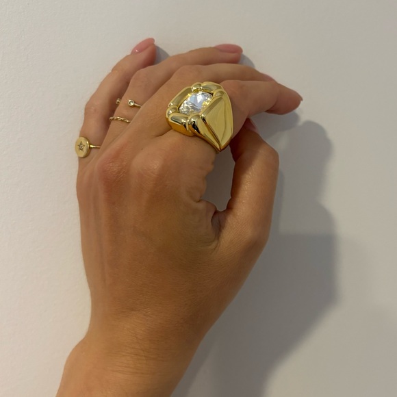 DULCIS COCKTAIL Statement Rectangle Gold RING, Size 7 - Picture 11 of 15